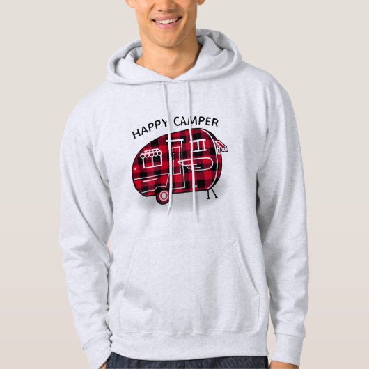 Happy Camper Rustiek Rood Zwart Buffel Plaid Hoodie (Voorkant)
