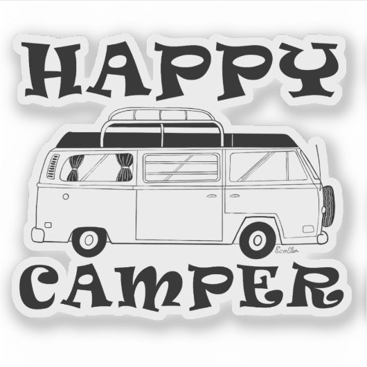 Happy Camper Sticker - Camping Van Decal (Devant)