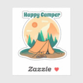 Happy Camper Sunset Mountains Funny Tent Sticker (Vel)