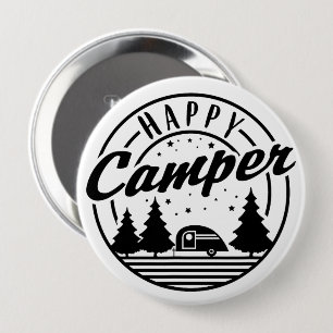 Happy Camper T-shirt Bomen Sterren en Kampeerwagen Ronde Button 4,0 Cm