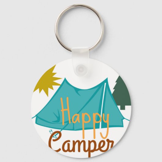 Happy Camper Tent Outdoor Sleutelhanger (Voorkant)