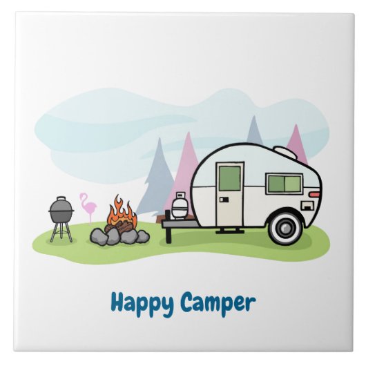 Happy Camper Trailer Tegeltje (Voorkant)