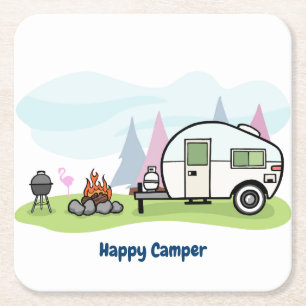 Happy Camper Trailer Vierkante Kartonnen Onderzetter