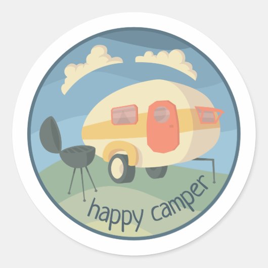Happy Camper Travel Trailer Custom Round Sticker (Voorkant)