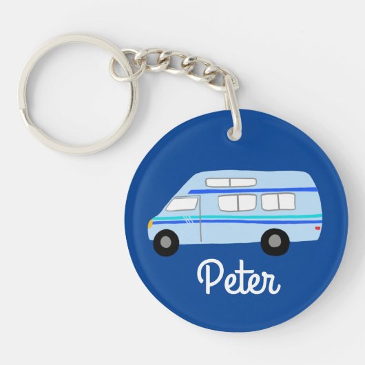 HAPPY CAMPER Van RV Motorhome Campervan CUSTOM Sleutelhanger (Voorkant)