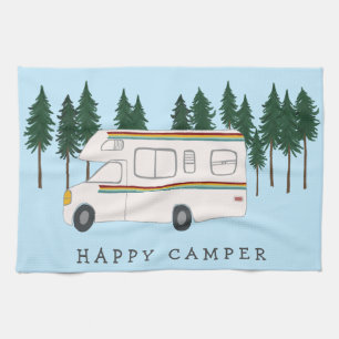 HAPPY CAMPER whimsical motorhome RVing Forest Theedoek
