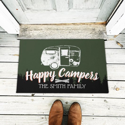 Happy Campers Camping Trailer & Bos Familienaam Deurmat