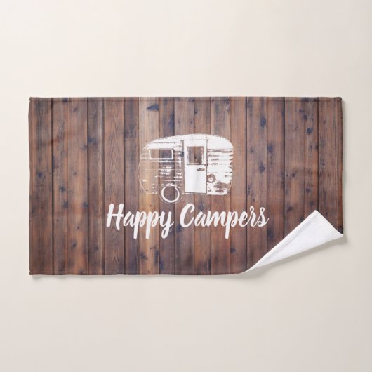 Happy Campers Camping Trailer Rustic Wood Handdoek (Handdoek)
