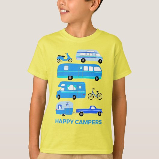 HAPPY CAMPERS  Camping Trailer RV Van Blue T-shirt (Voorkant)