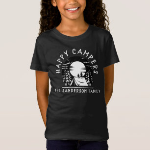 Happy Campers Family Name Camping Trip Black White T-shirt