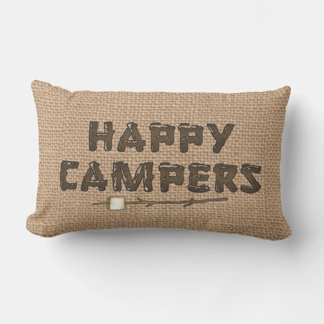 Happy Campers lumbar faux coussin burlap (Recto)