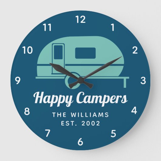 Happy Campers Navy Blauwgroen Camping Grote Klok (Voorkant)