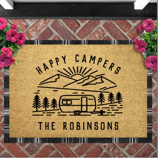 Happy Campers Personalized Custom Family Name Deurmat