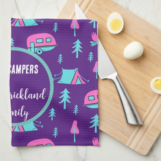 Happy Campers Personalized RV en Camping Theedoek (Quarter Fold)
