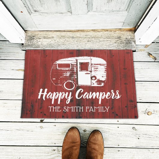 Happy Campers Red Barn Rustic Camping Family Name Deurmat