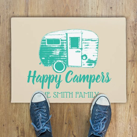Happy Campers Retro Camper Trailer Familienaam Deurmat