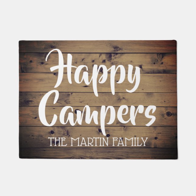 Happy Campers Rustic Barn Wood op maat Deurmat (Voorkant)