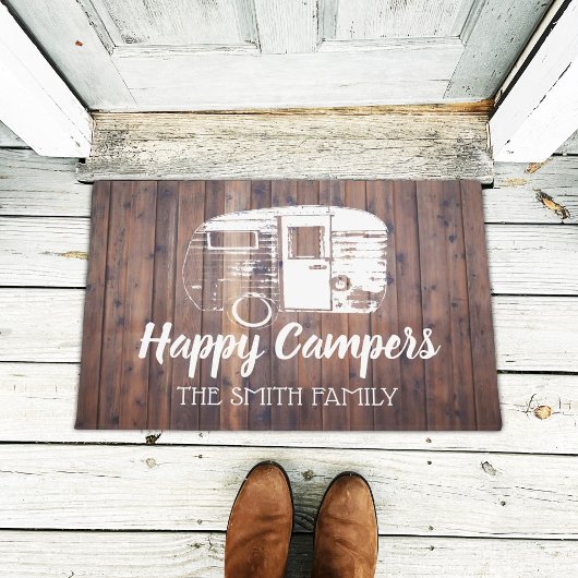 Happy Campers Rustic Camping Trailer Familienaam Deurmat