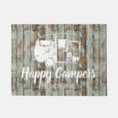 Happy Campers Rustic Wood Familienaam Deurmat (Voorkant)