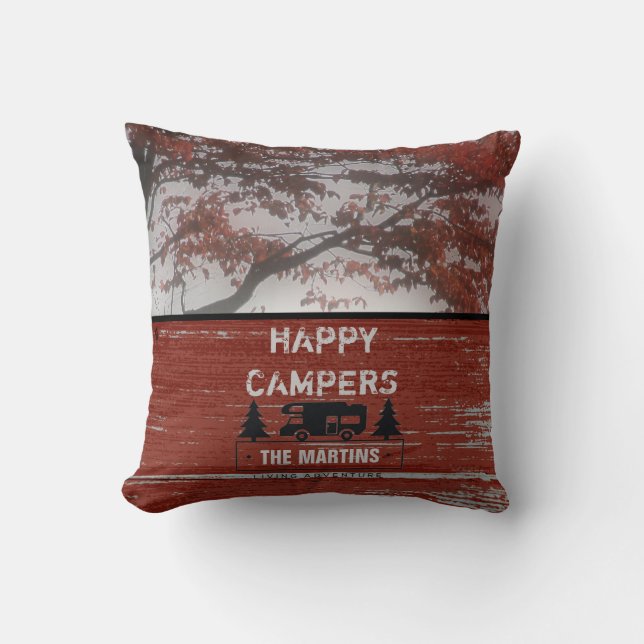 Happy Campers RV | Rustisch Rood Barn Wood Kussen (Voorkant)