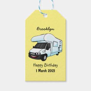 Happy campervan cartoon illustratie cadeaulabel