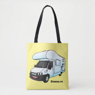 Happy campervan cartoon illustratie draagtas
