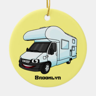 Happy campervan cartoon illustratie keramisch ornament