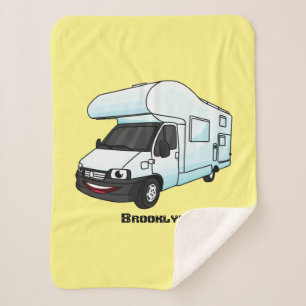 Happy campervan cartoon illustratie  sherpa deken
