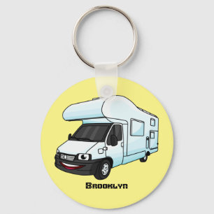 Happy campervan cartoon illustratie sleutelhanger
