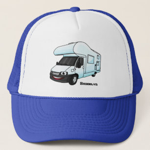 Happy campervan cartoon illustratie trucker pet