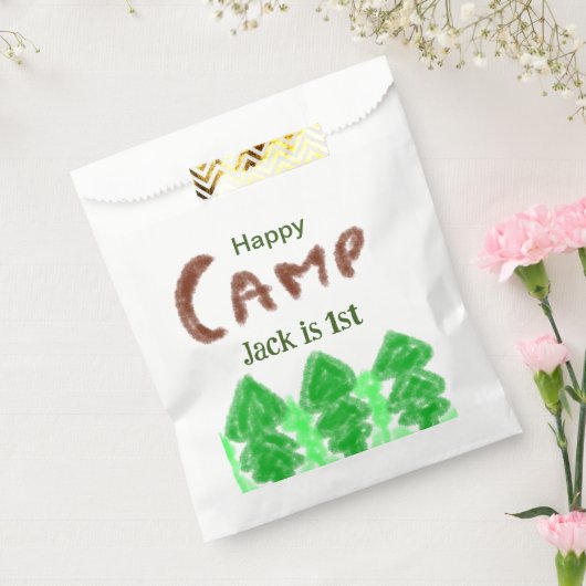 Happy camping camper één verjaardag kinder boomhou bedankzakje (Gezegeld)