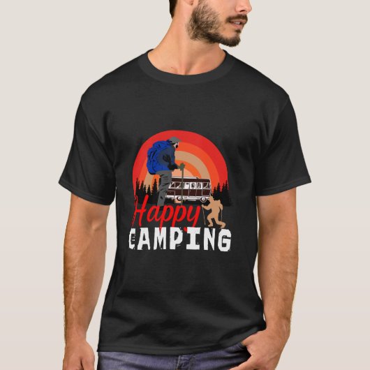 Happy Camping Retro Sunset Hiking Adventure T-shirt (Voorkant)