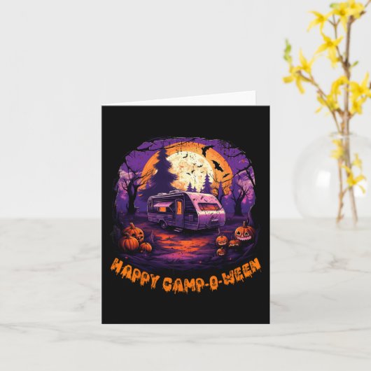 Happy CampOWeen Camping Halloween Kostuum Pompoen Kaart (Gele Bloem)