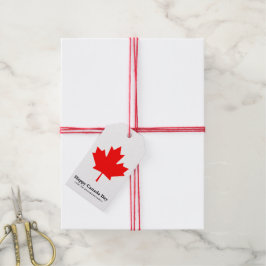 Happy Canada Day aangepaste tekst met rood esdoorn Cadeaulabel