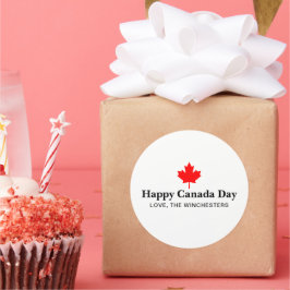 Happy Canada Day aangepaste tekst met rood esdoorn Ronde Sticker