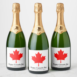 Happy Canada Day aangepaste tekst met rood esdoorn Sparkling Wijnetiket