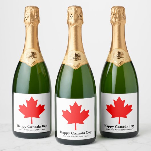 Happy Canada Day aangepaste tekst met rood esdoorn Sparkling Wijnetiket (Flessen)