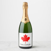 Happy Canada Day aangepaste tekst met rood esdoorn Sparkling Wijnetiket (Voorkant)