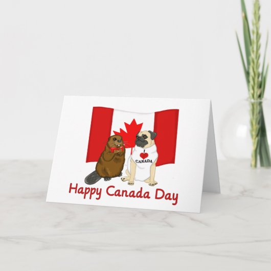 Happy Canada Day Pug en Beaver Pal-T - shirts, cad Kaart (Voorkant)