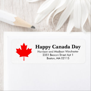Happy Canada Day rode esdoornblad retouradres Etiket