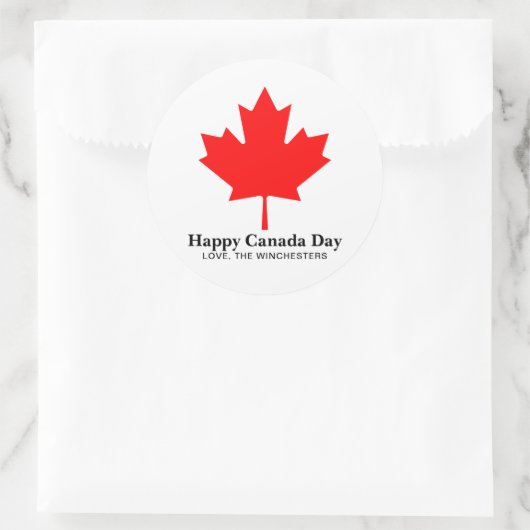 Happy Canada Day rood esdoornblad met aangepaste t Ronde Sticker (Tas)