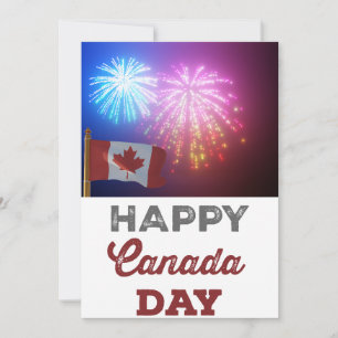 Happy Canada Day Vlag & Vuurwerk Feestdagenkaart