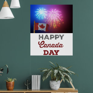 Happy Canada Day Vlag & Vuurwerk Poster