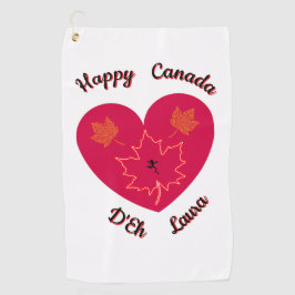 Happy Canada D'Eh Heart, Frog, Maple Leaves Golfhanddoek