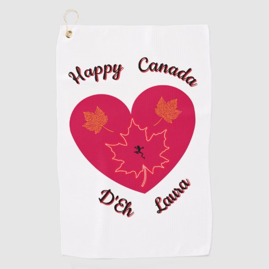 Happy Canada D'Eh Heart, Frog, Maple Leaves Golfhanddoek (Voorkant)
