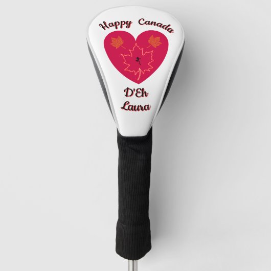 Happy Canada D'Eh Heart, Frog, Maple Leaves Golfheadcover (Voorkant)
