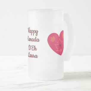 Happy Canada D'Eh Heart, Frog, Maple Leaves Matglas Bierpul