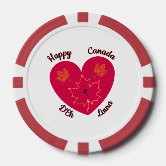 Happy Canada D'Eh Heart, Frog, Maple Leaves Poker Chips (Voorkant)