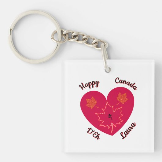 Happy Canada D'Eh Heart, Frog, Maple Leaves Sleutelhanger (Voorkant)