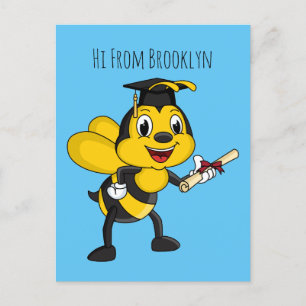 Happy cartoon bee afstuderen briefkaart